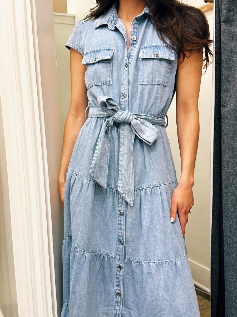Denim Tiered Maxi Dress