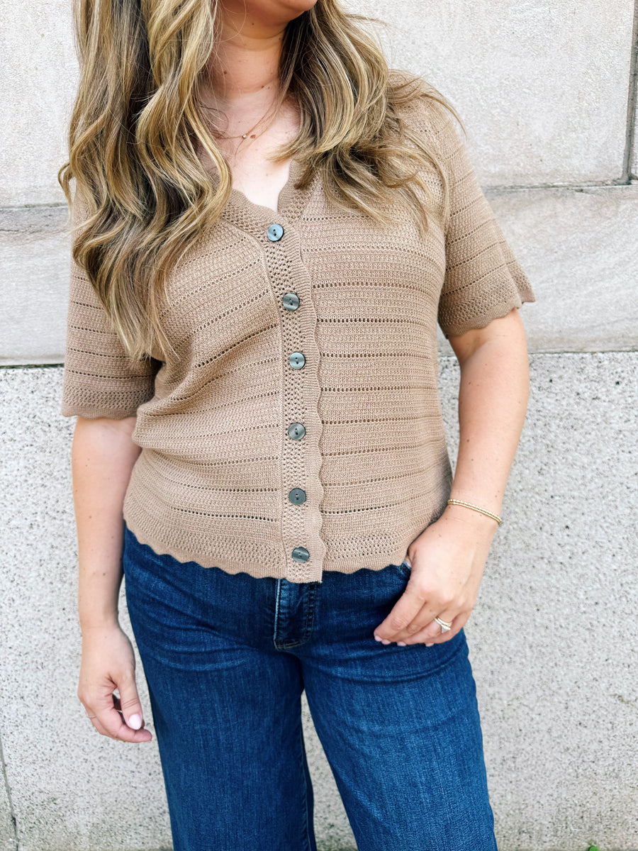 Scalloped Button Up Sweater