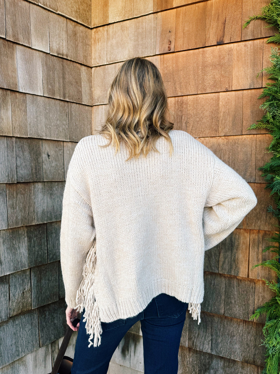 Fringe On The Side Sweater Top