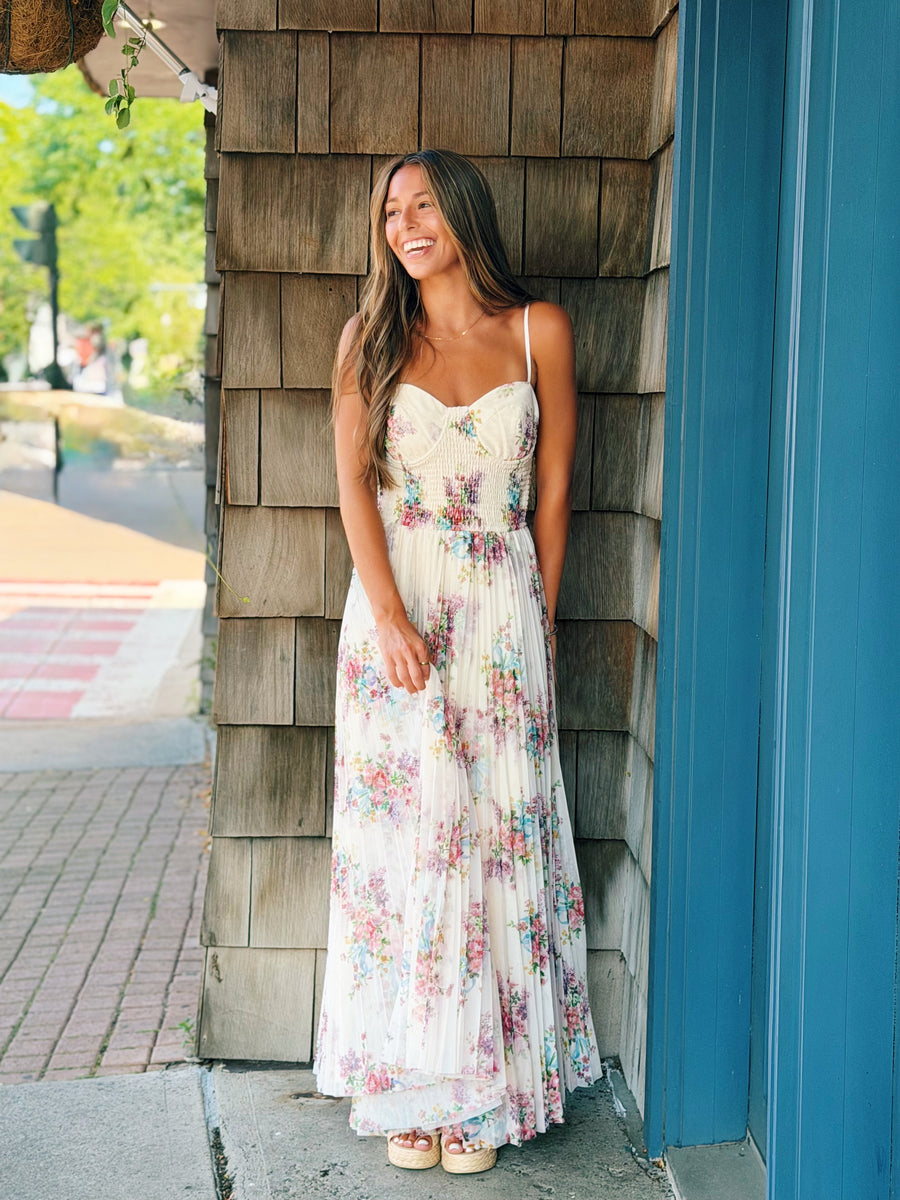 Pleated Floral Maxi IVORY MULTI / L