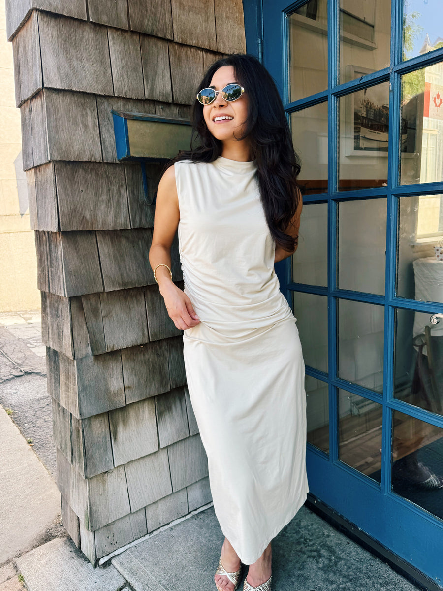 Draped Mock Neck Midi