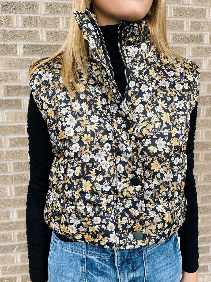 Floral Crop Puffer Vest