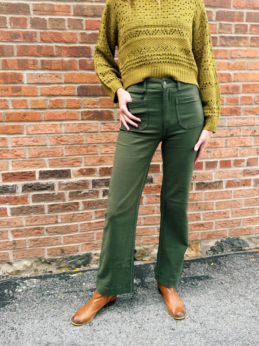 Stretch Terry Patch Pocket Pant: Forest Olive