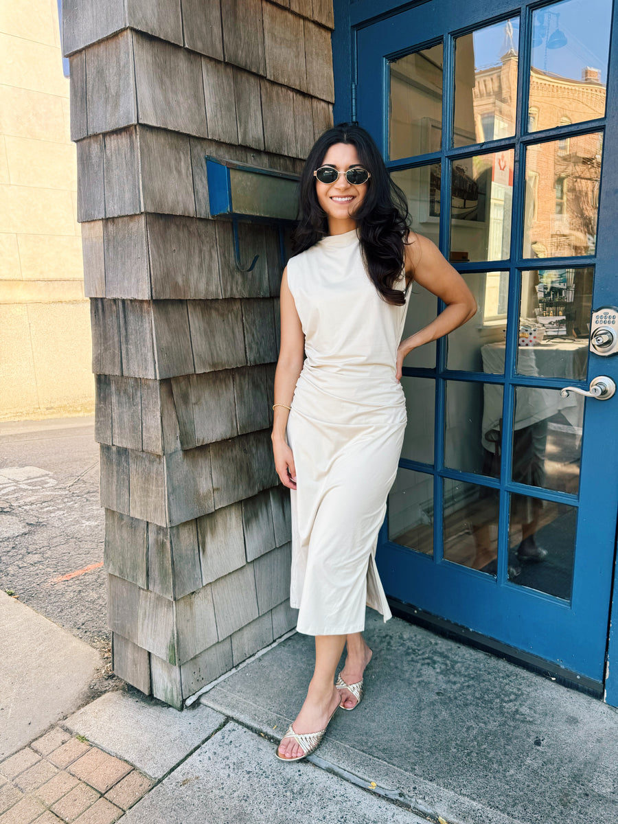 Draped Mock Neck Midi