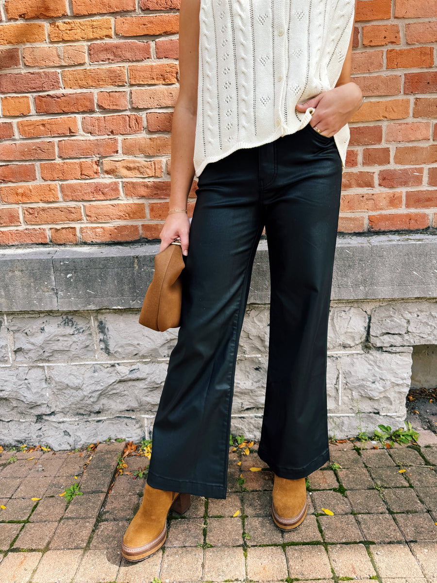 Meg High Rise Wide Leg: Black Coated