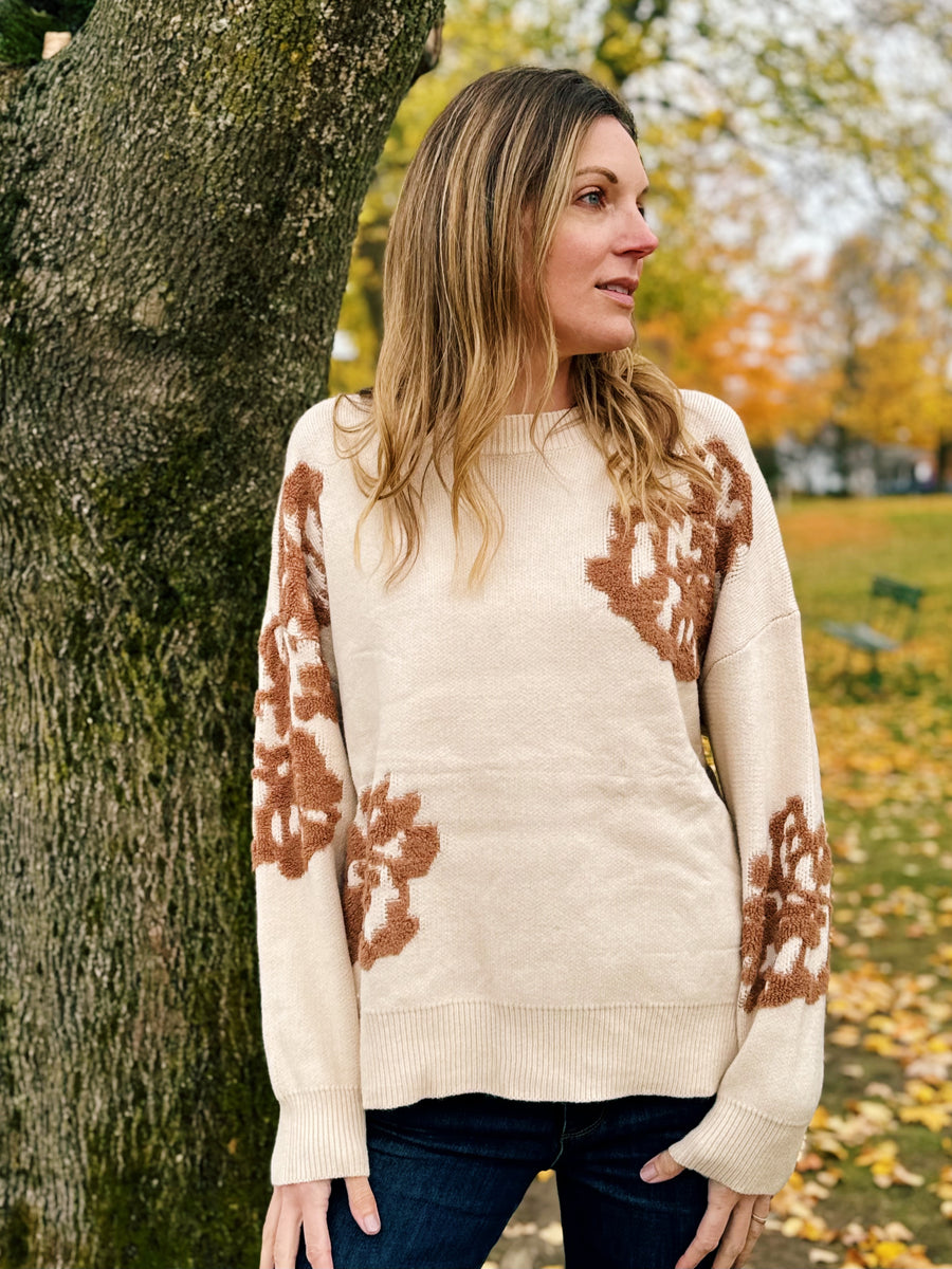 Intarsia Floral Knitted Sweater