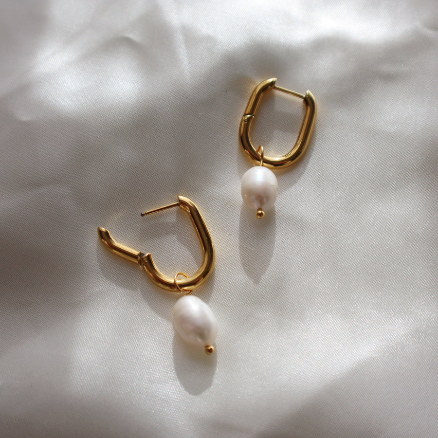 Grace Hoops | Oval Hoops with Pearl Drop