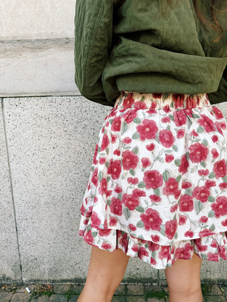 Floral Ruffle Mini Skirt