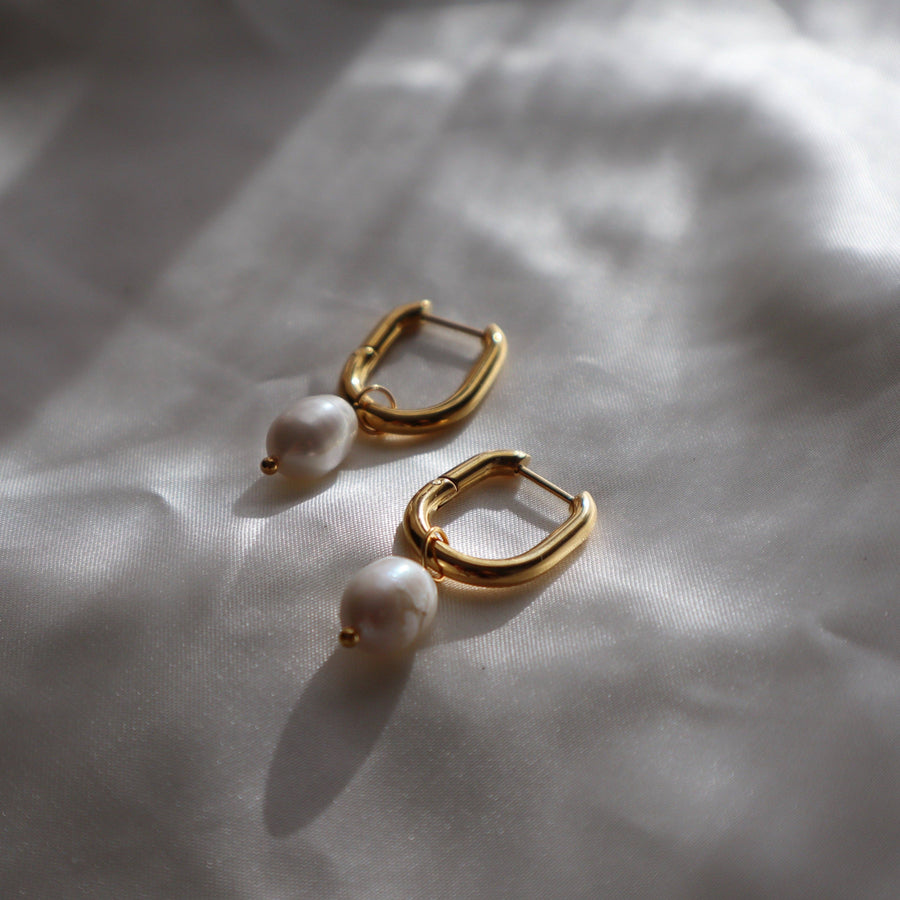 Grace Hoops | Oval Hoops with Pearl Drop