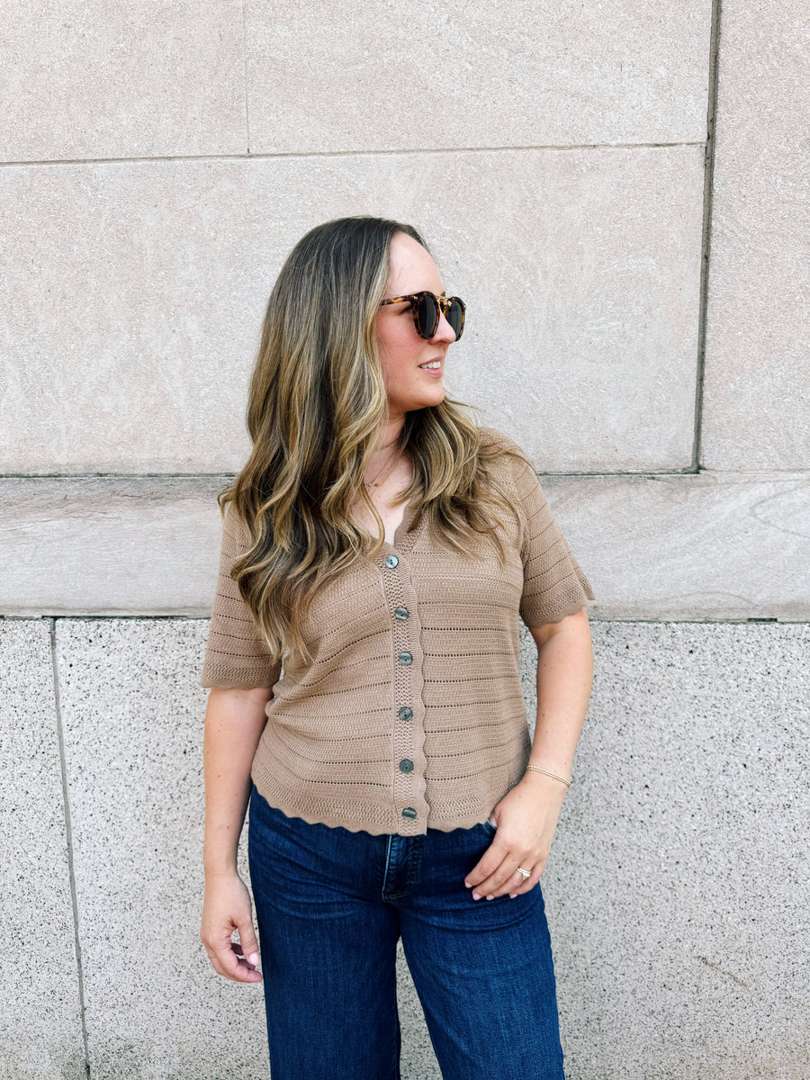 Scalloped Button Up Sweater