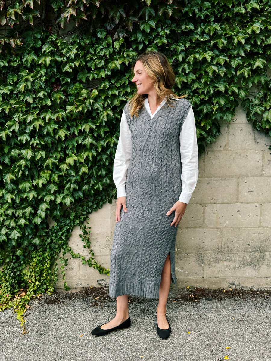 Cable-Knit Layered Sweater Dress