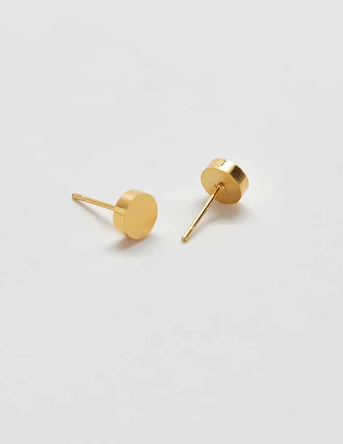 Gold Round Flat Stud Earrings