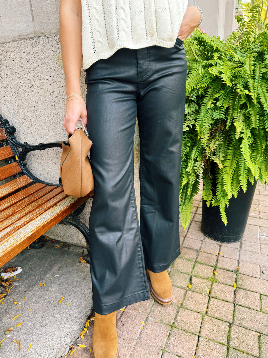 Meg High Rise Wide Leg: Black Coated