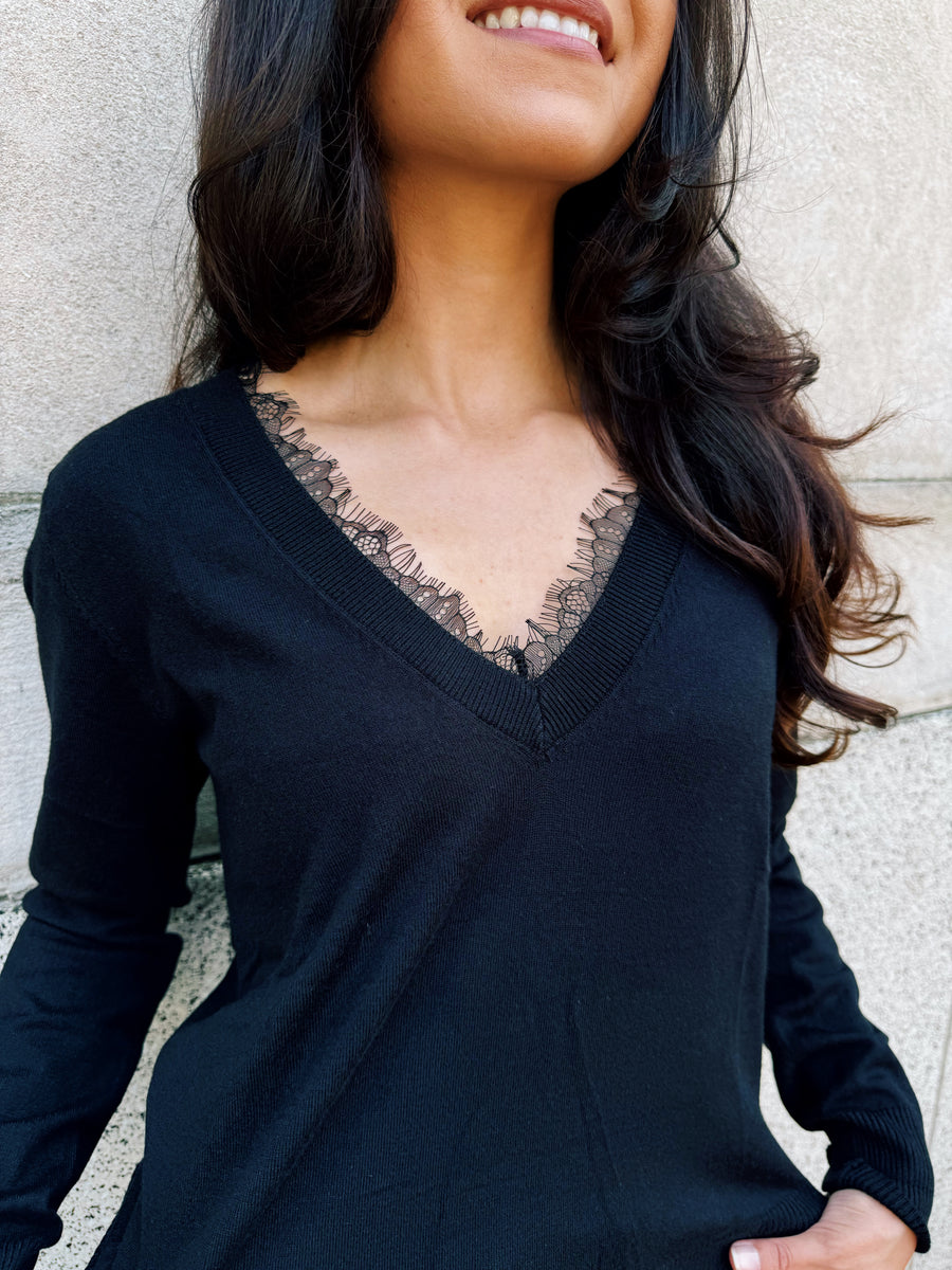 Lace Trim Knit Top