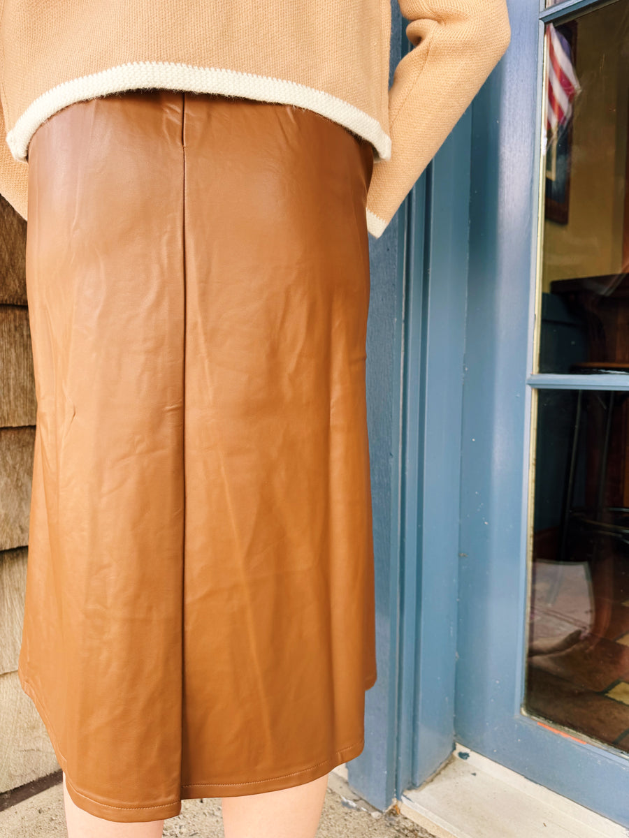 Faux Leather Midi Dress BROWN / M Faux Leather Midi Dress BROWN / M