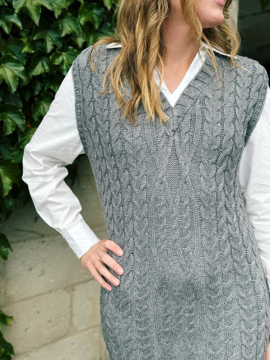 Cable-Knit Layered Sweater Dress