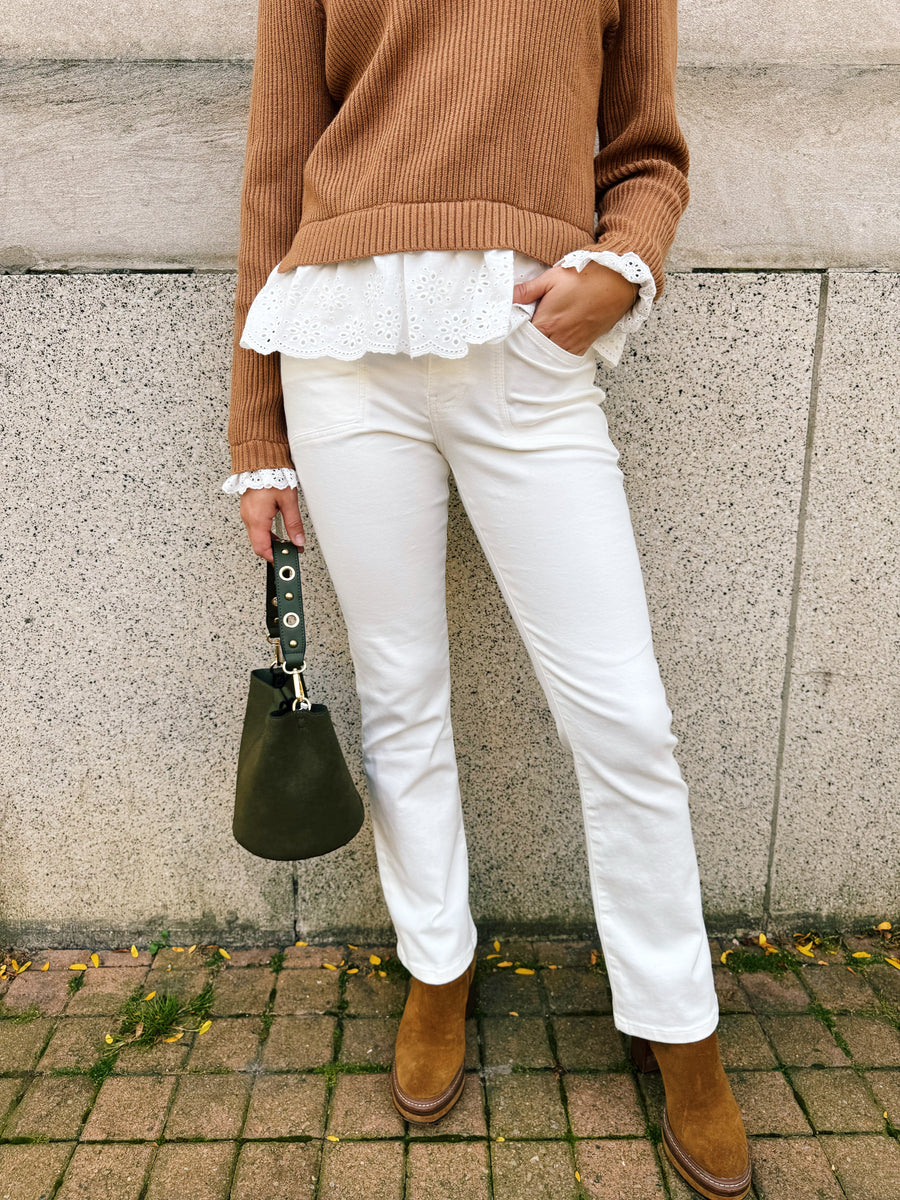 Kelsey High Rise Ankle: Cream