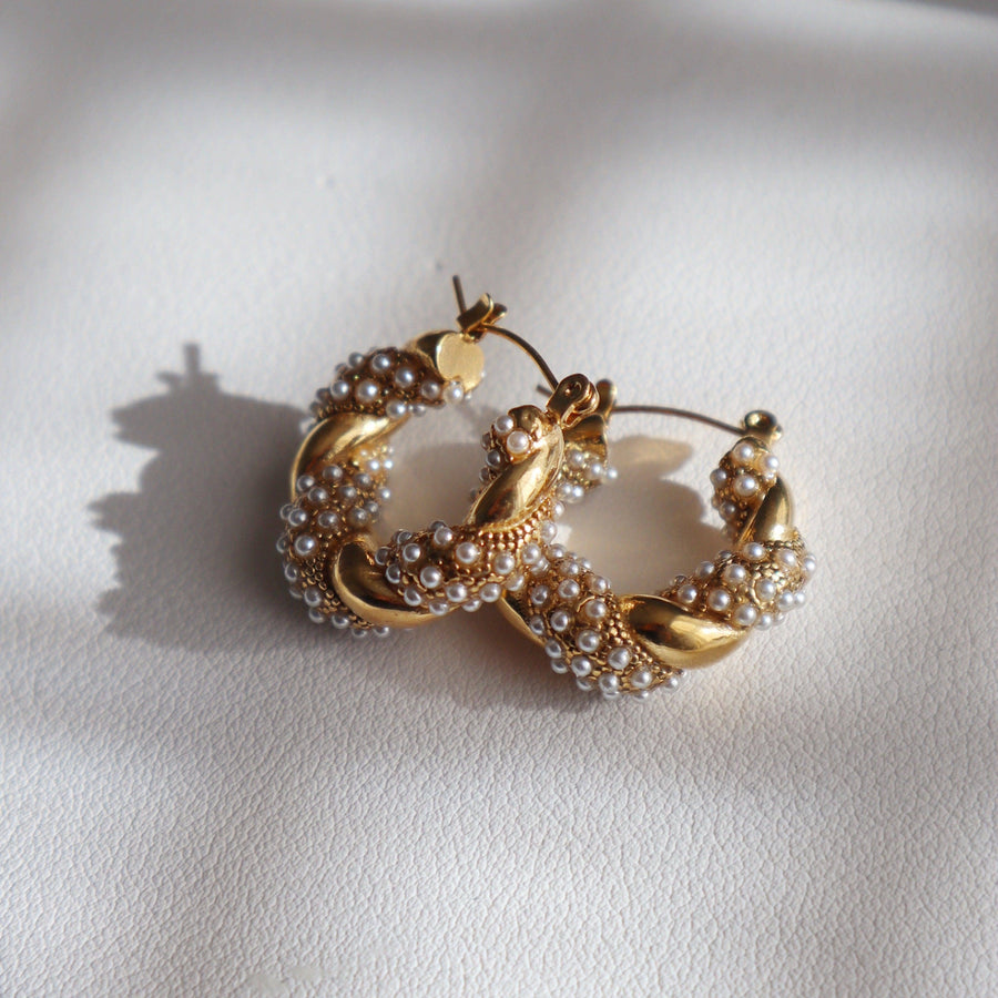 Nolita Hoops | Pearl Gold Twisted Hoops