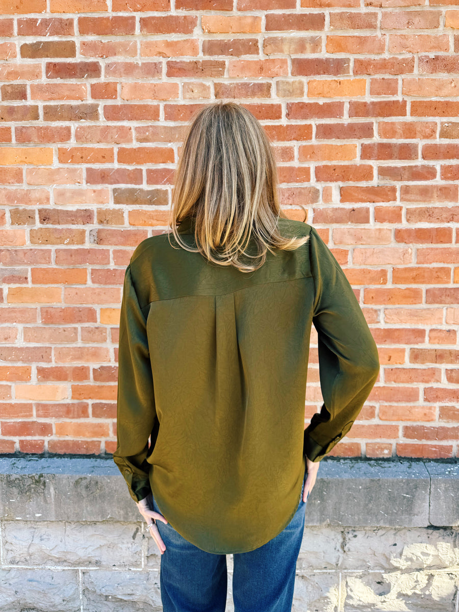 Adelynn Silk Blouse: Olive