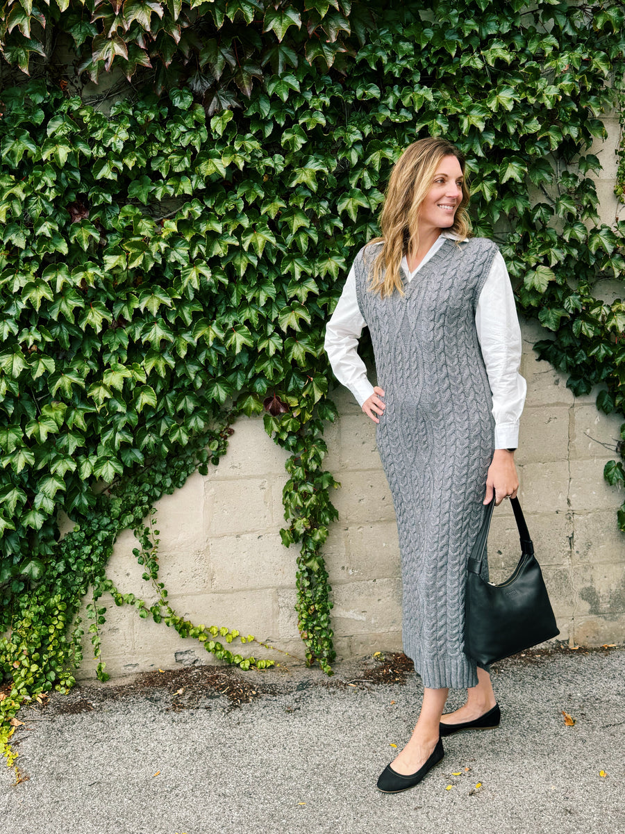 Cable-Knit Layered Sweater Dress