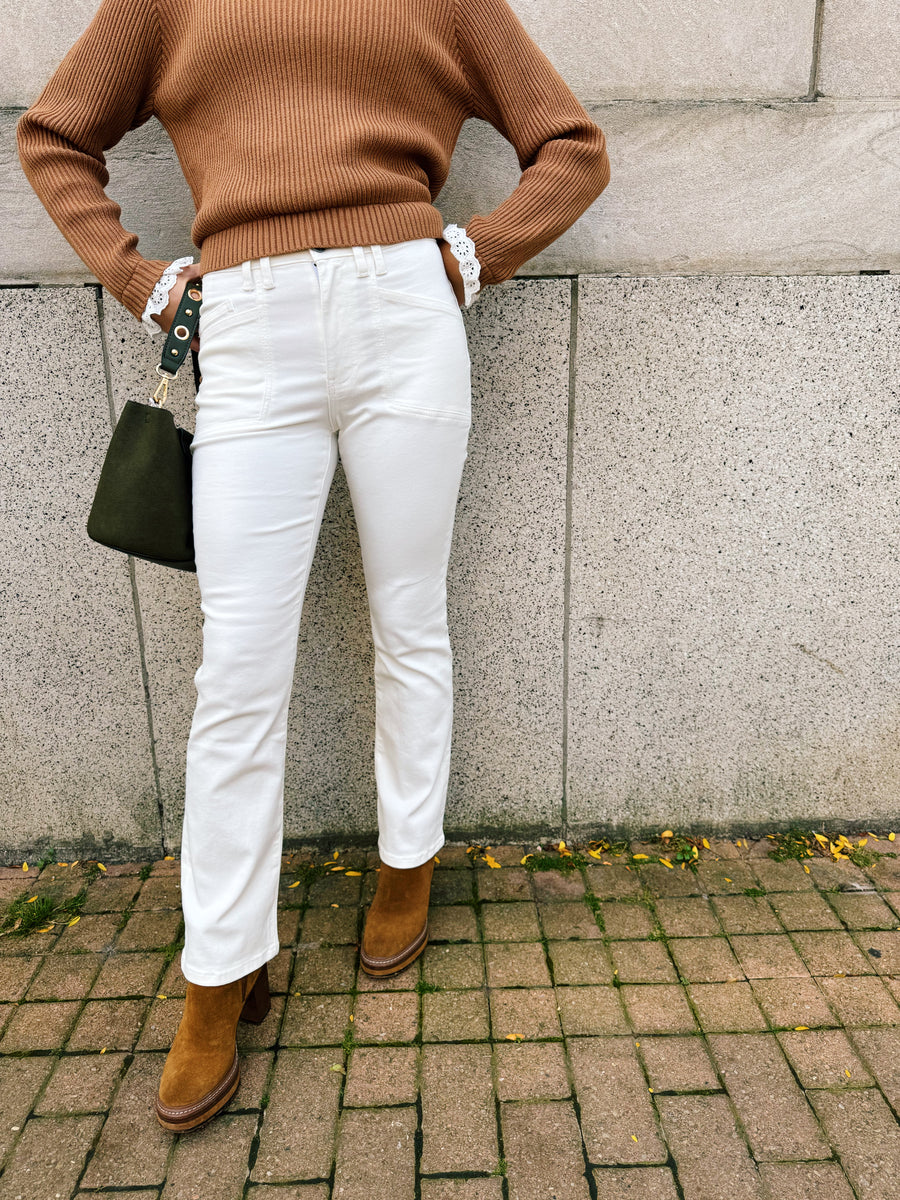 Kelsey High Rise Ankle: Cream