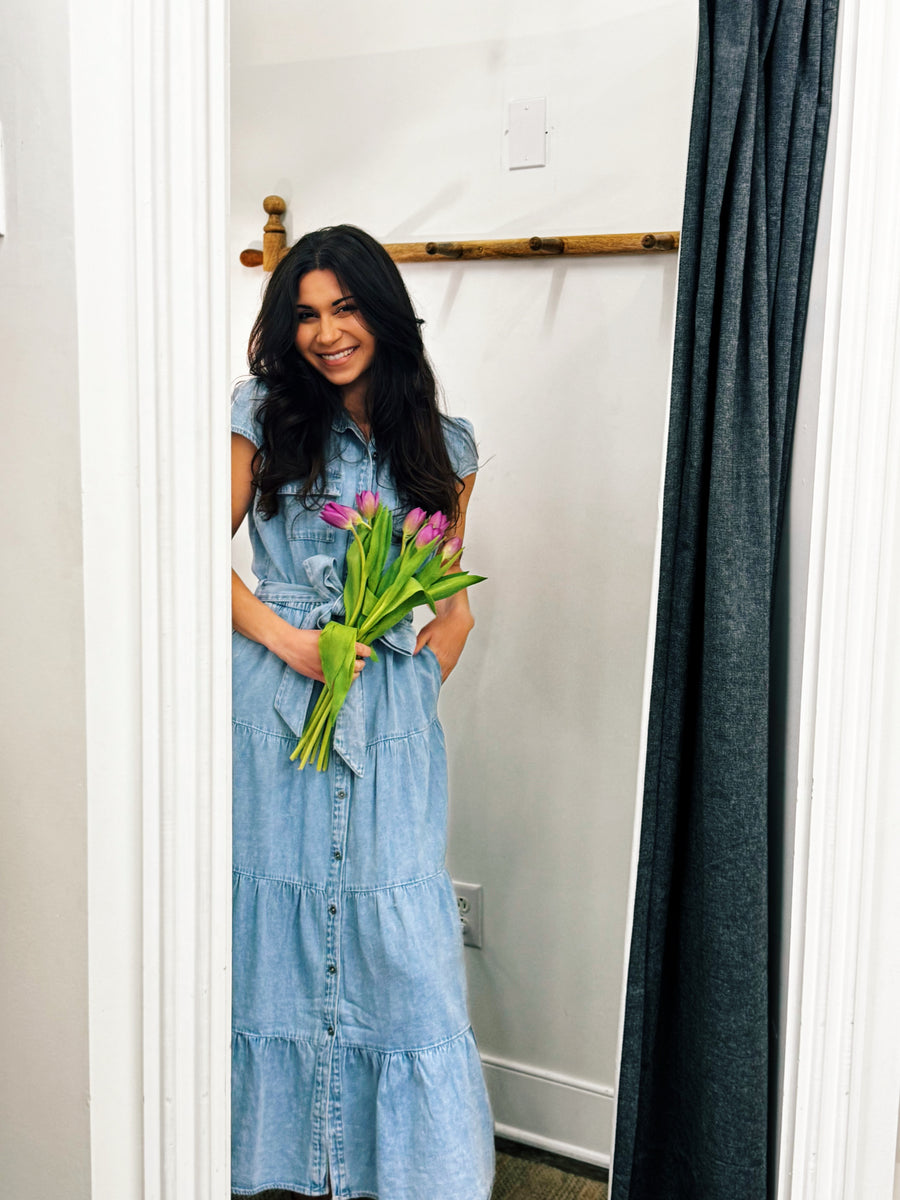 Denim Tiered Maxi Dress
