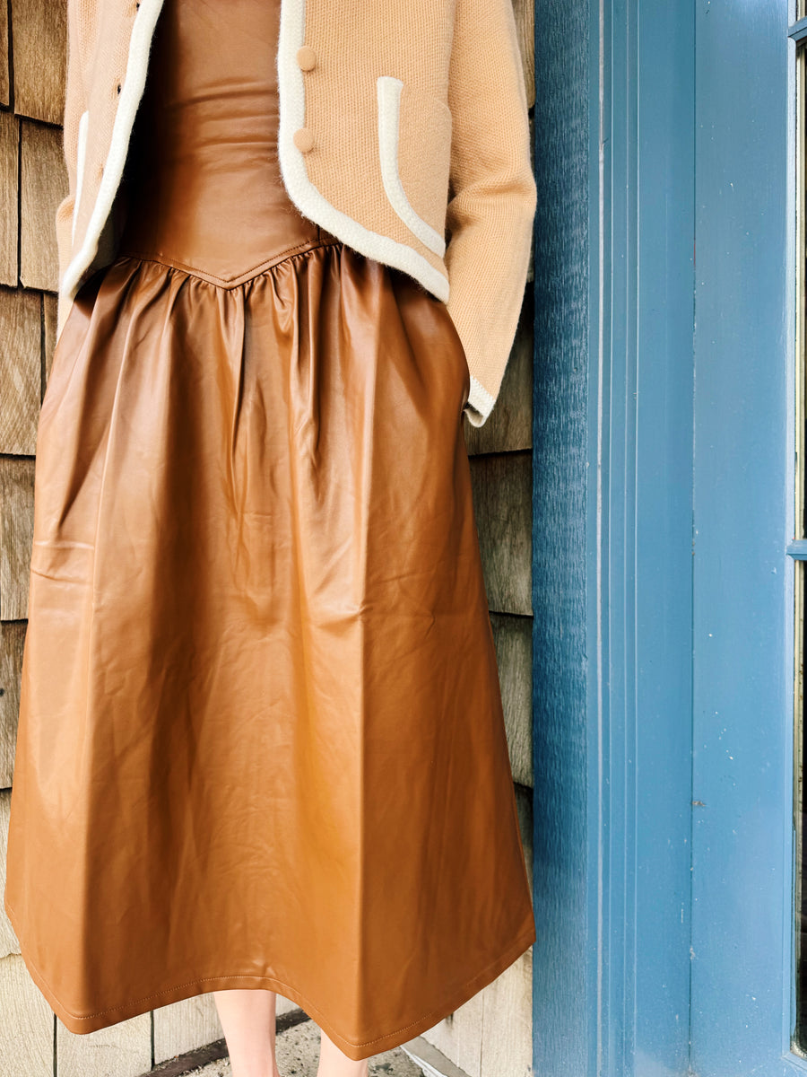 Faux Leather Midi Dress BROWN / M Faux Leather Midi Dress BROWN / M