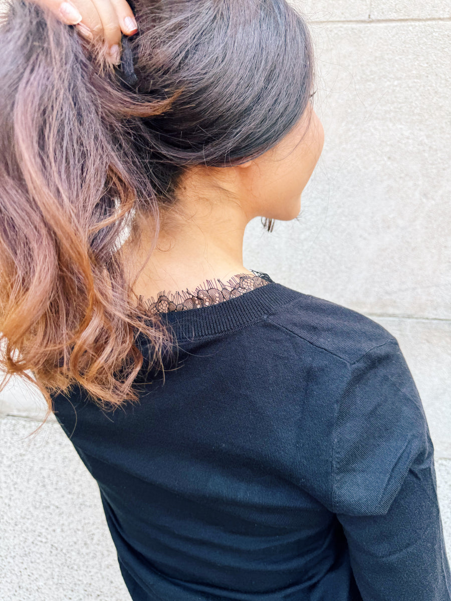 Lace Trim Knit Top