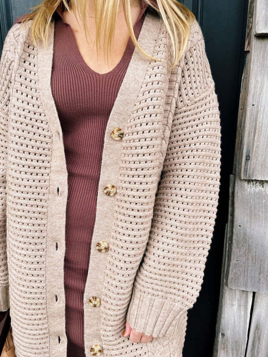Latte Cableknit Cardigan
