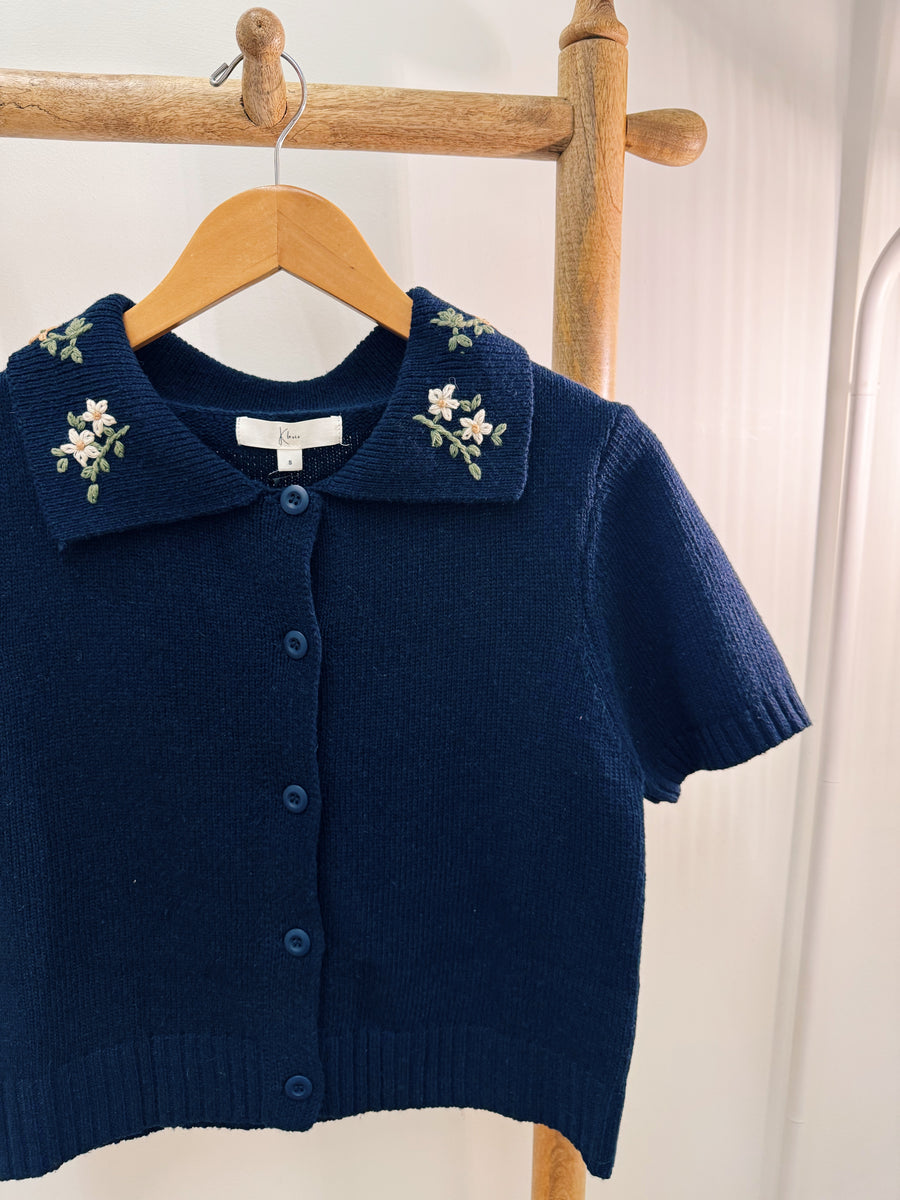 Floral Embroidered Collar Shirt