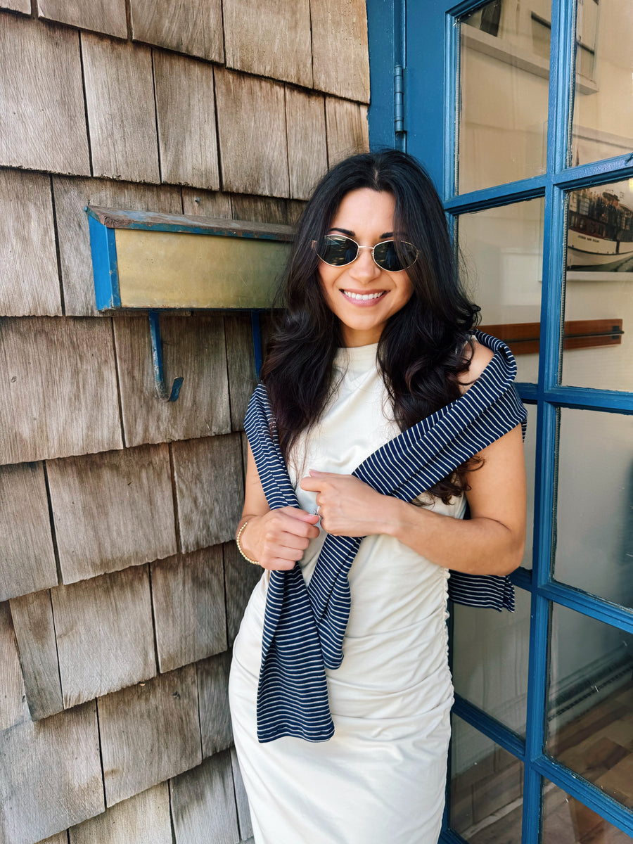 Draped Mock Neck Midi