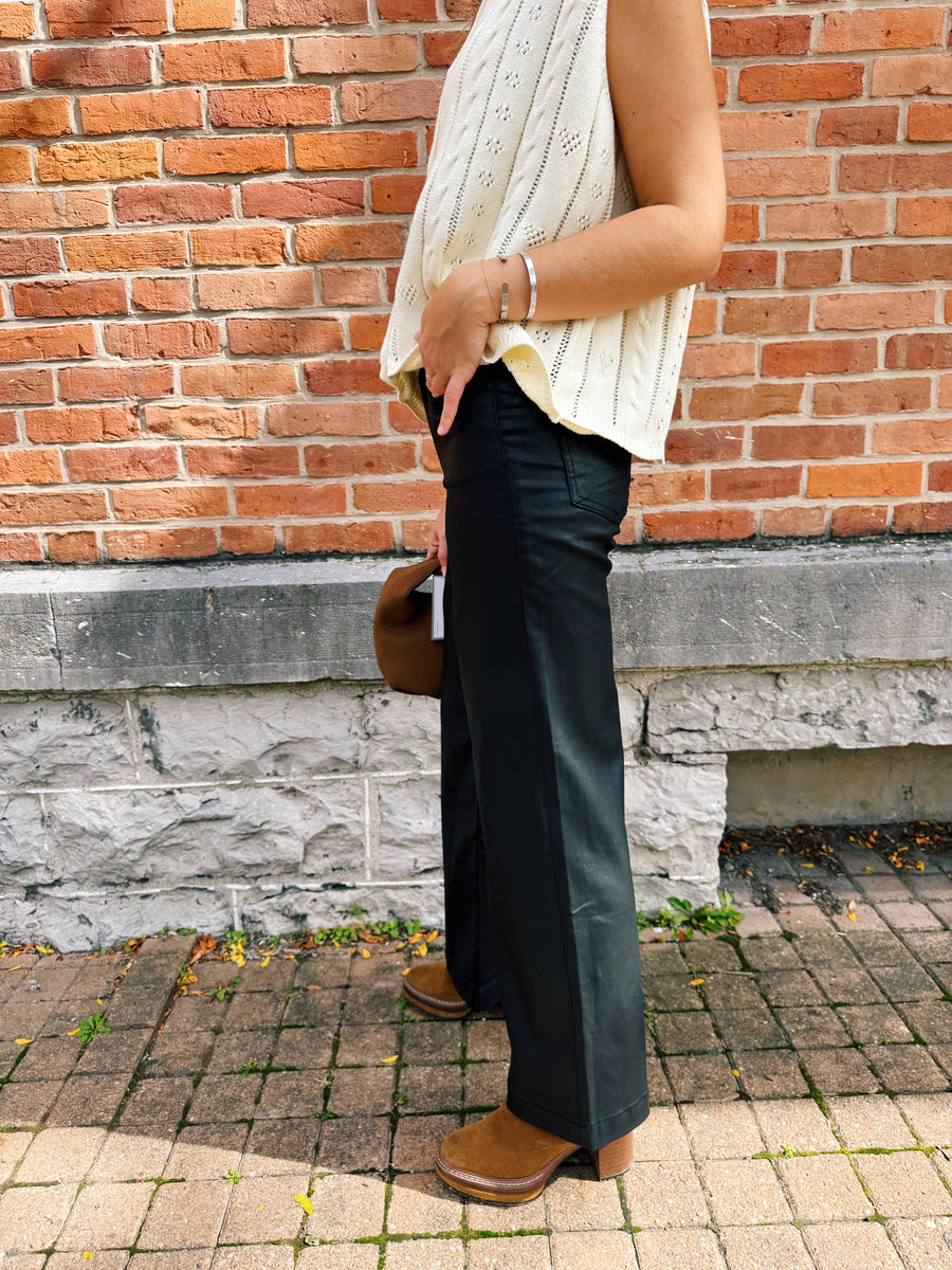 Meg High Rise Wide Leg: Black Coated