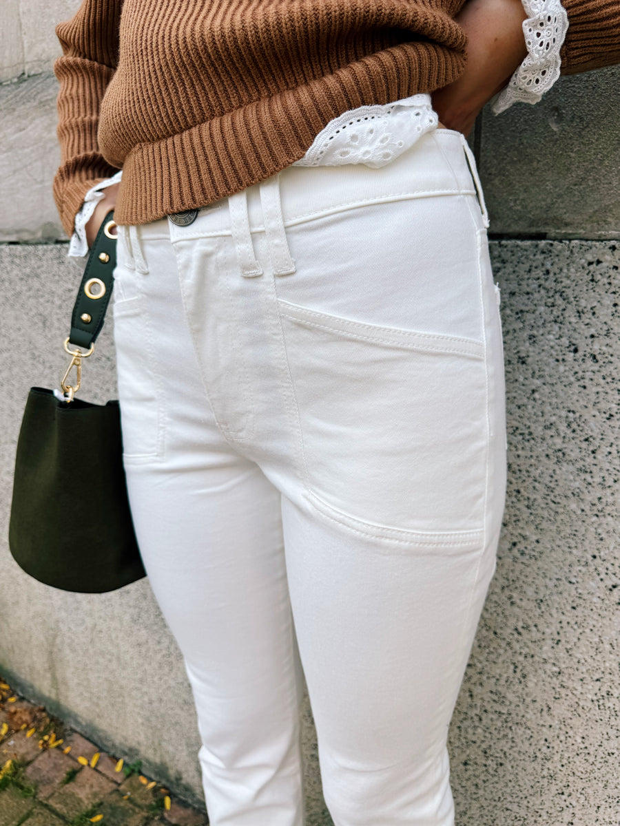 Kelsey High Rise Ankle: Cream