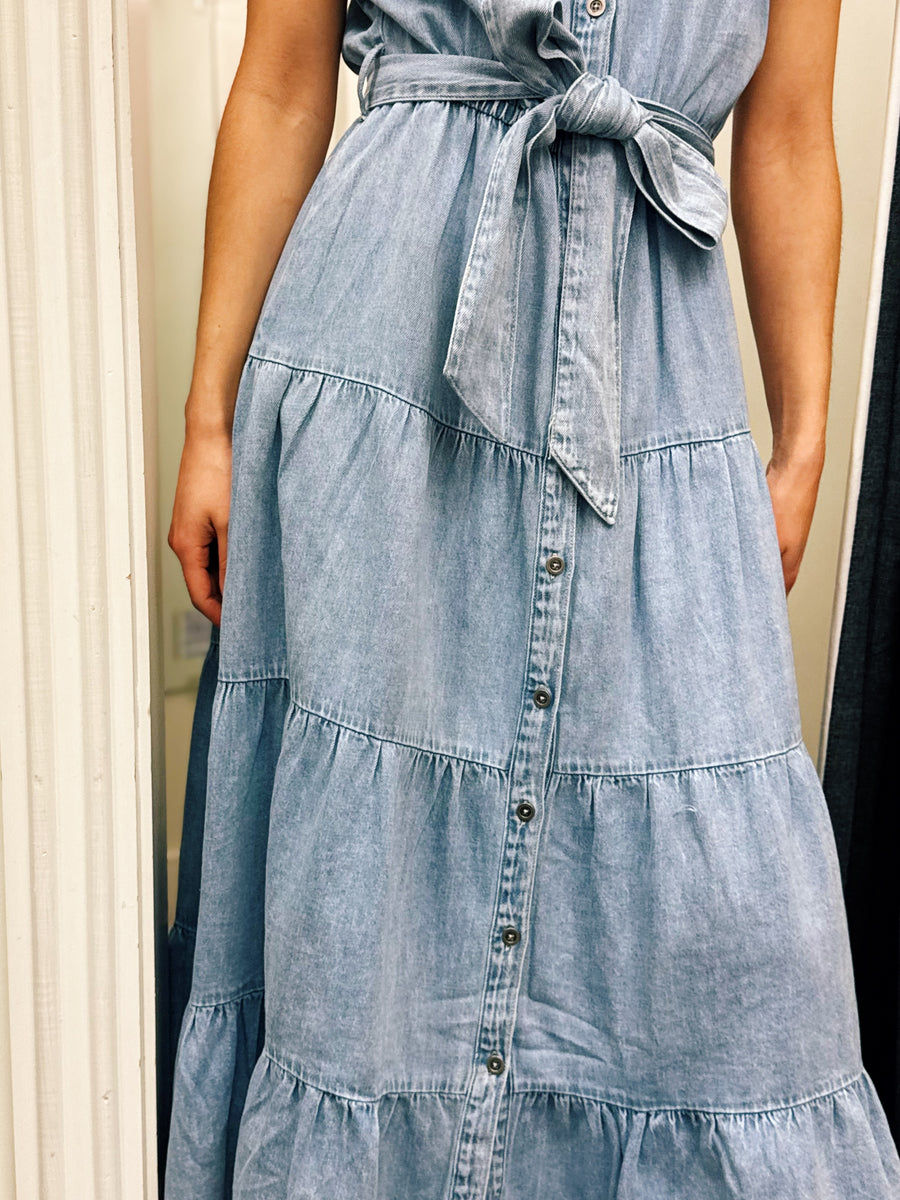 Denim Tiered Maxi Dress