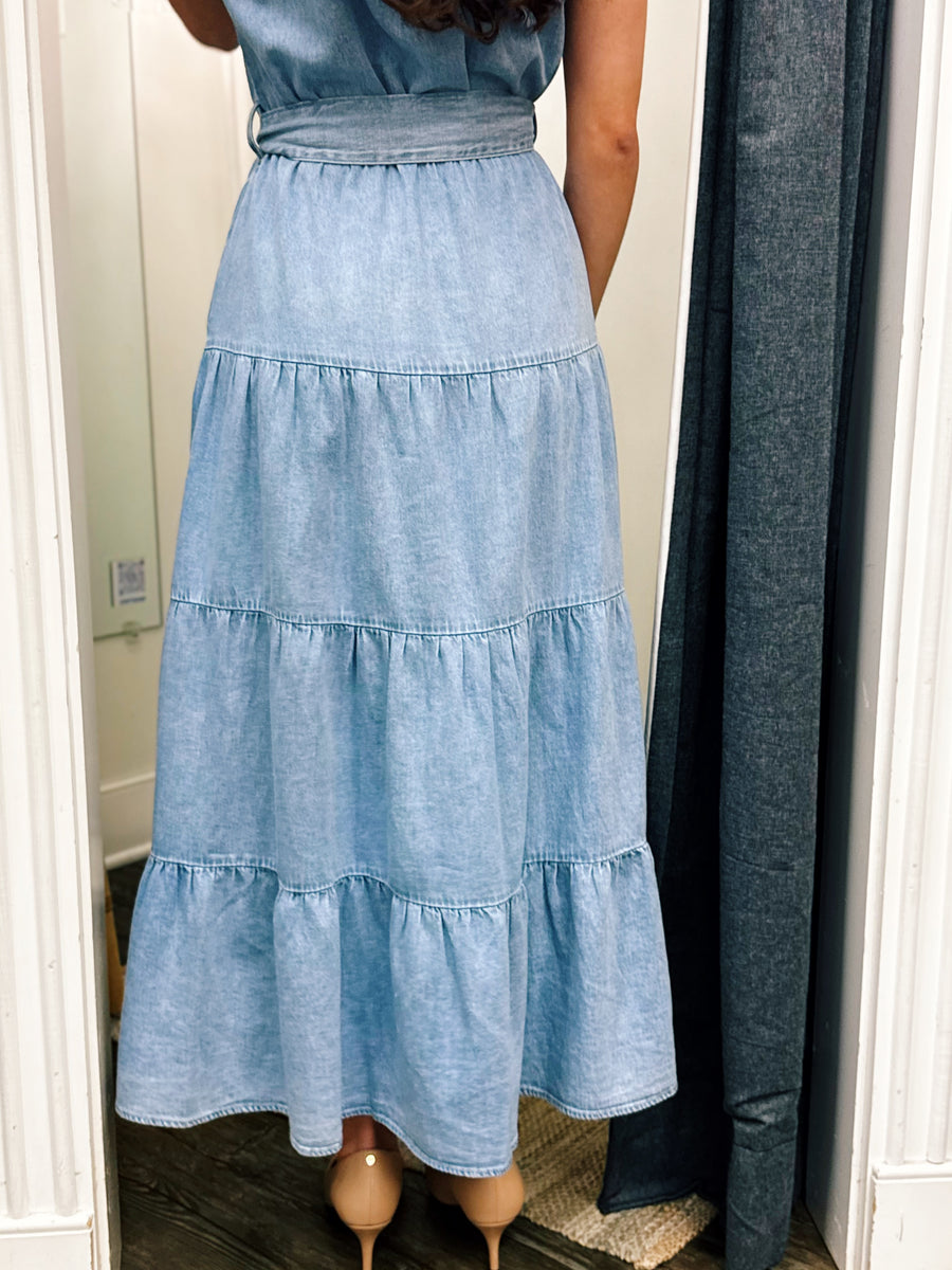 Denim Tiered Maxi Dress