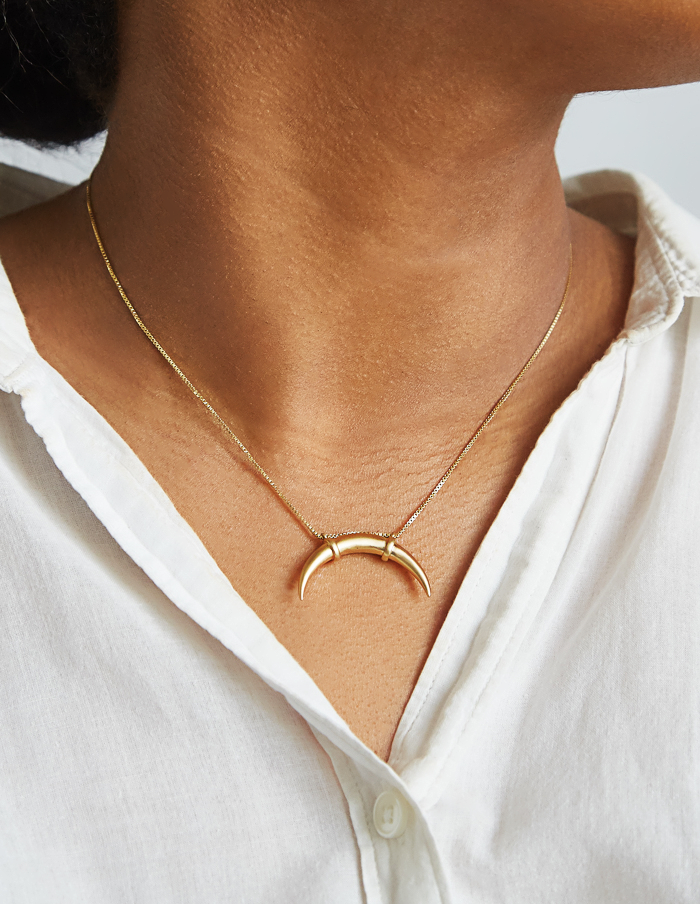 Gold Double Horn Necklace: 16"