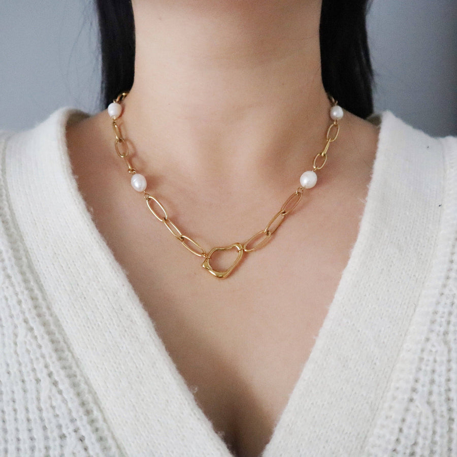 Ayla Pearl Paperclip Necklace | Pearl Accent Necklace