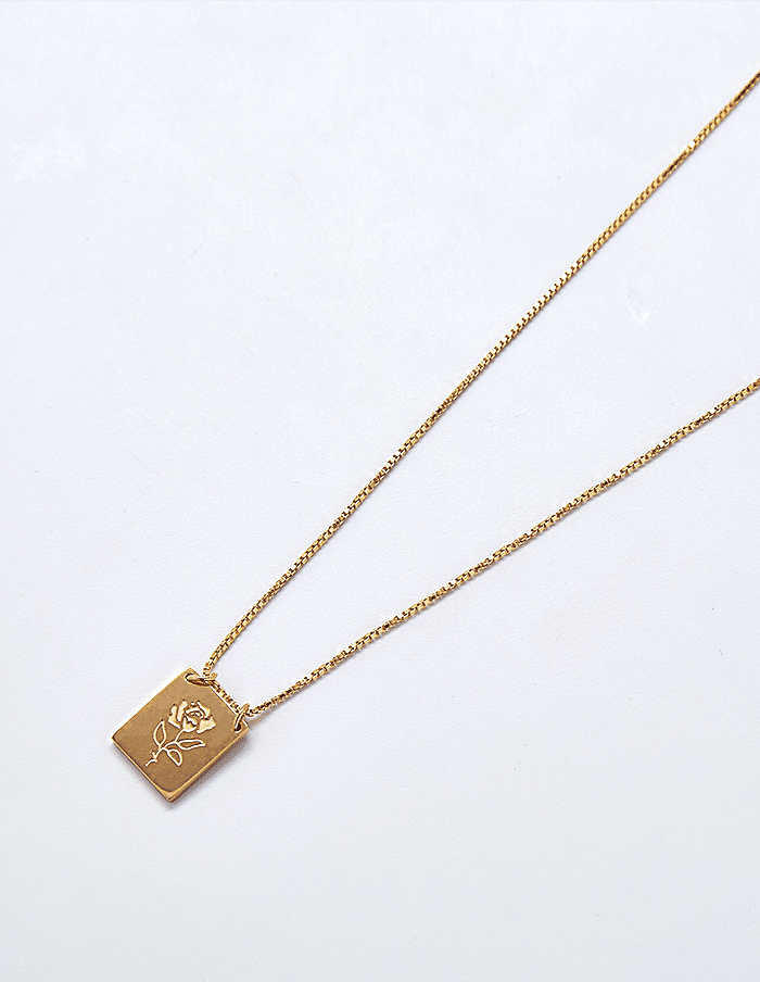 Gold Rose Bar Pendant Necklace: 16"