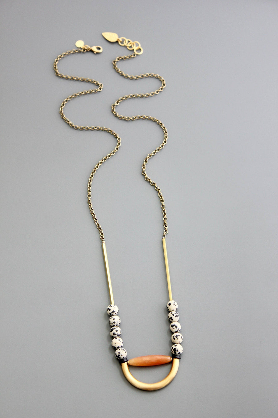 Geometric Dalmatian + Jade Necklace