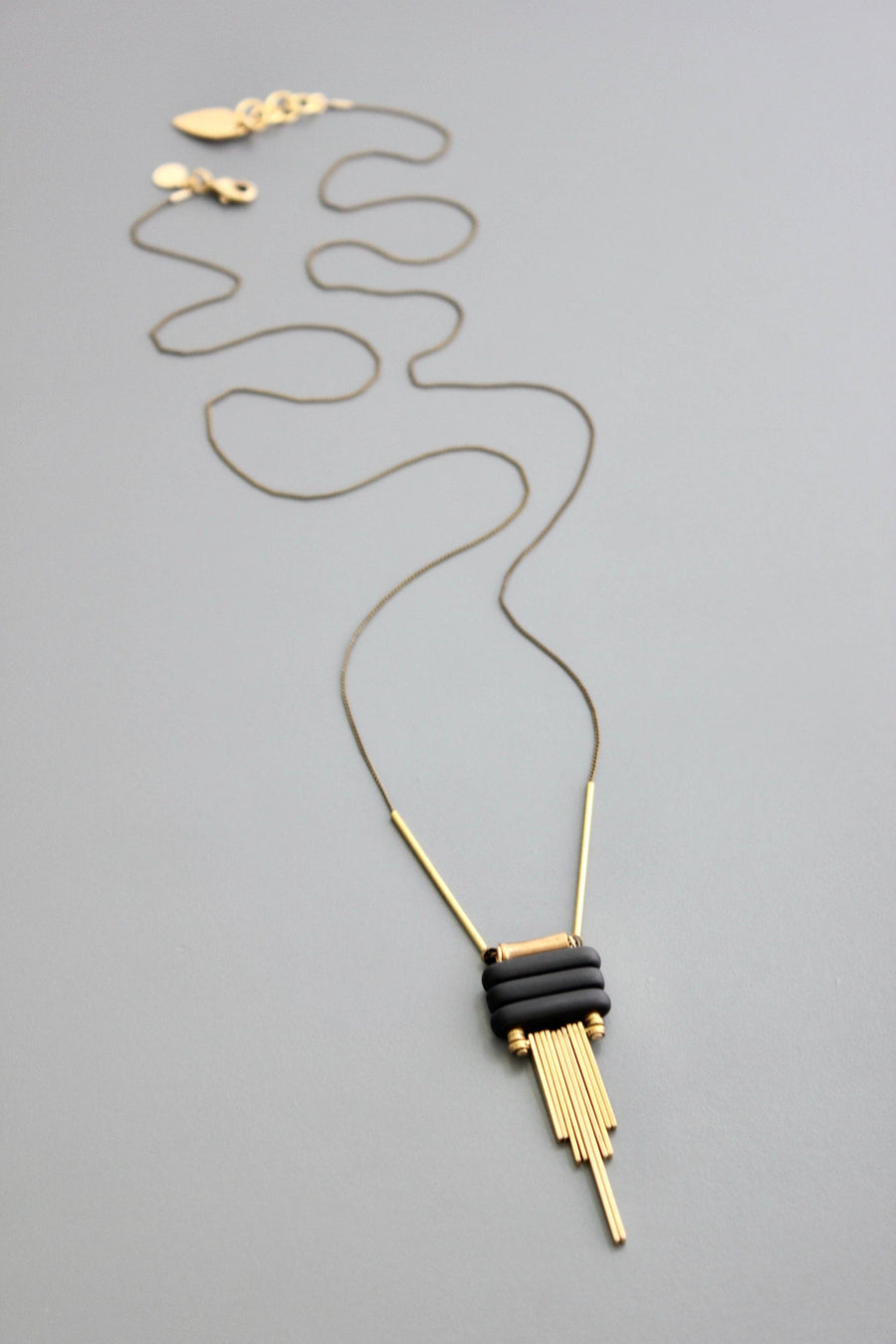Matte Black Glass Pendant Necklace