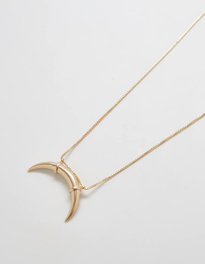 Gold Double Horn Necklace: 16"