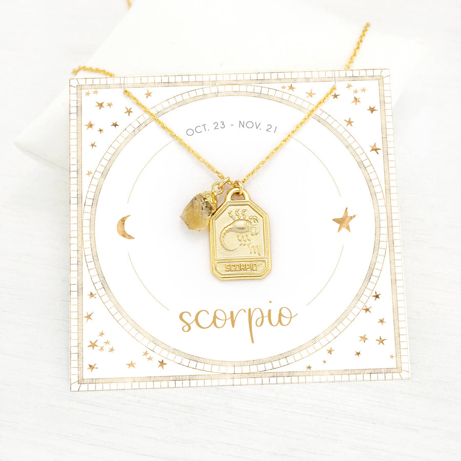 Zodiac Necklace with Birthstone Raw Crystal Jewelry