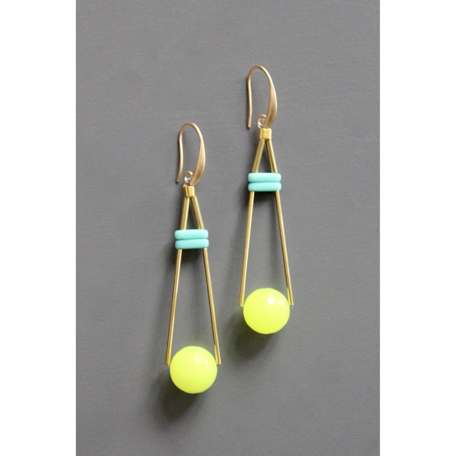 Geometric Turquoise + Neon Yellow Glass Earrings