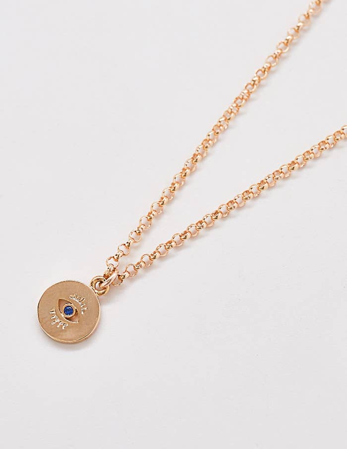 Gold Evil Eye Coin Pendant Necklace